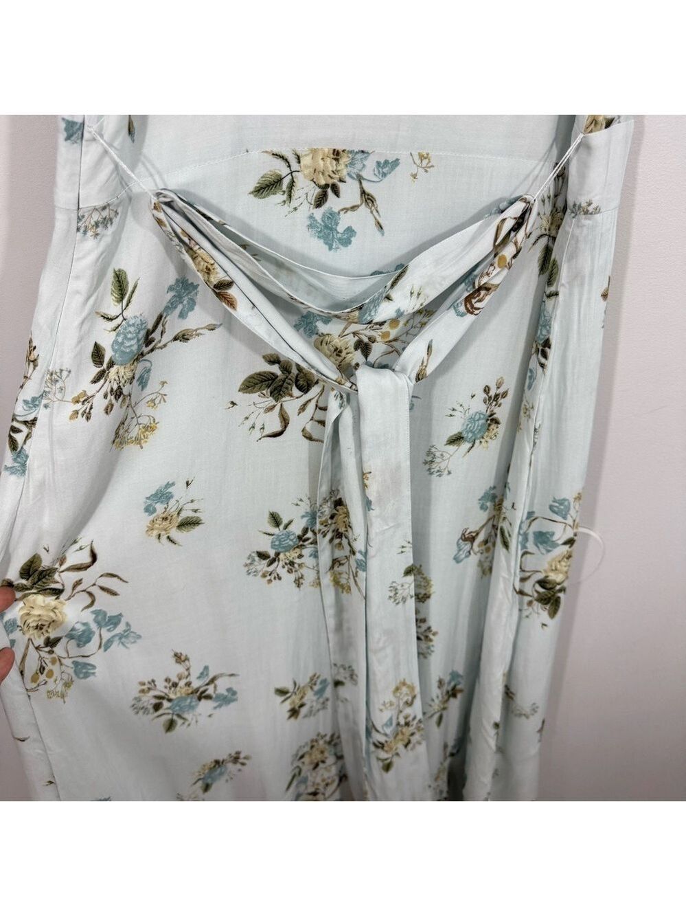 Cleo Petites Blue Floral Midi Dress 14P Wrap Style Sleeveless Ruffle Hem Garden - Picture 11 of 15